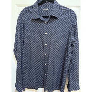 Men's Designer Blue Black Square Unique Fun Print Dress Shirt Kiton 18 x 45